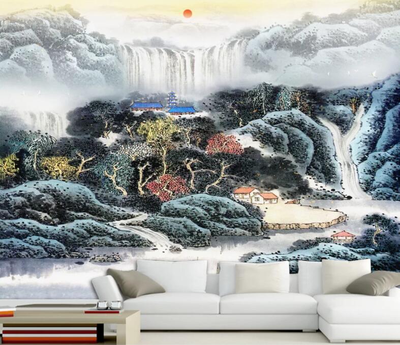 3D Waterfall Forest WC1107 Wall Murals