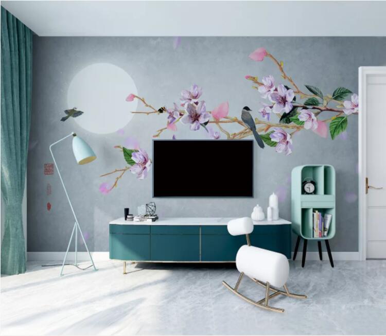 3D Purple Flower Bird WC2474 Wall Murals