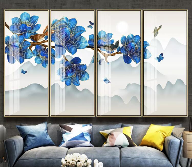 3D Blue Flower Butterfly WC2661 Wall Murals