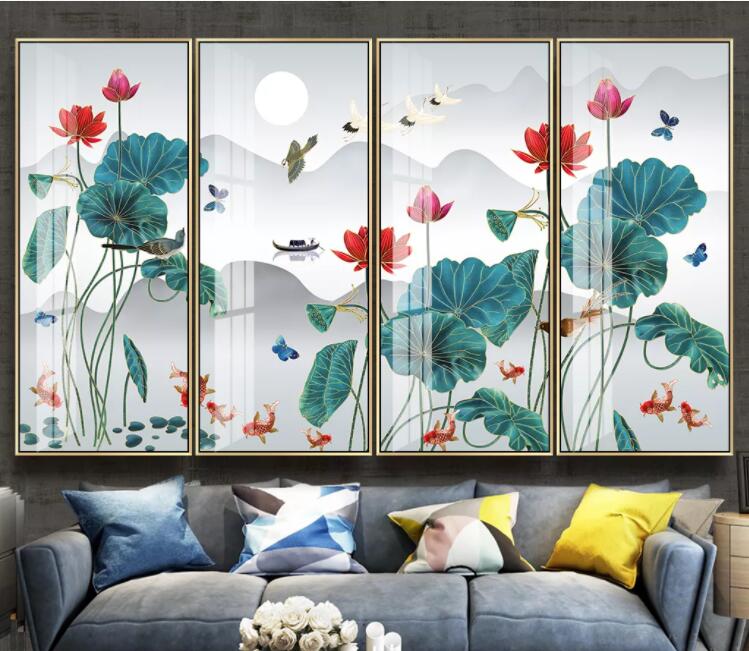 3D Lotus Goldfish WC2627 Wall Murals