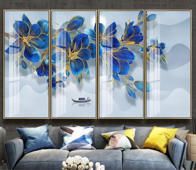 3D Blue Flower Boat WC2346 Wall Murals