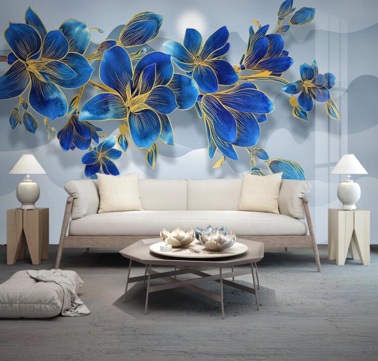 3D Blue Flower Boat WC2346 Wall Murals