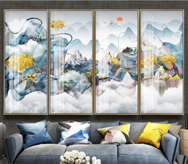 3D Mountain Golden Tree WC2279 Wall Murals