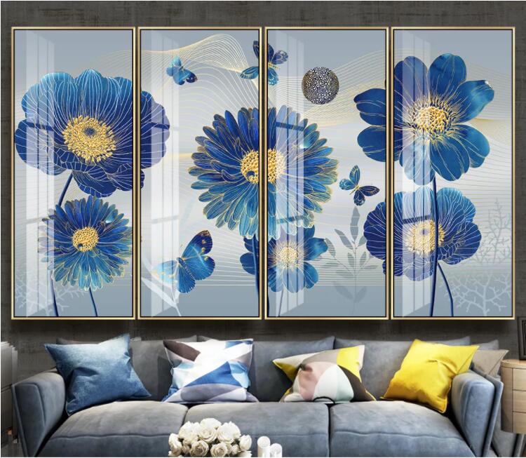 3D Blue Chrysanthemum WC2254 Wall Murals