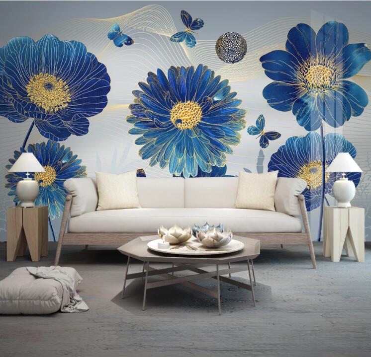 3D Blue Chrysanthemum WC2254 Wall Murals