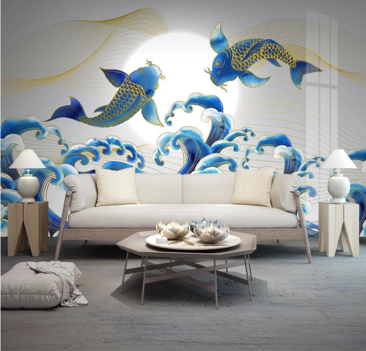 3D Moon Goldfish WC2193 Wall Murals