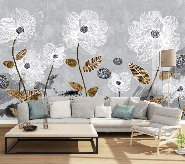 3D Graffiti White Flower WC2085 Wall Murals