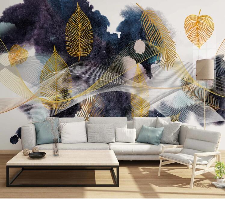 3D Golden Leaf Ink WC1886 Wall Murals