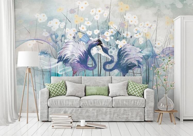 3D Purple Crane Flower WC739 Wall Murals