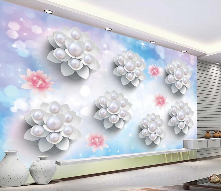 3D White Pearl Flower WC1793 Wall Murals