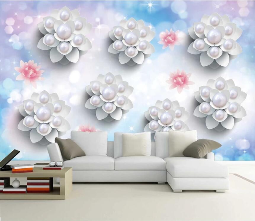 3D White Pearl Flower WC1793 Wall Murals