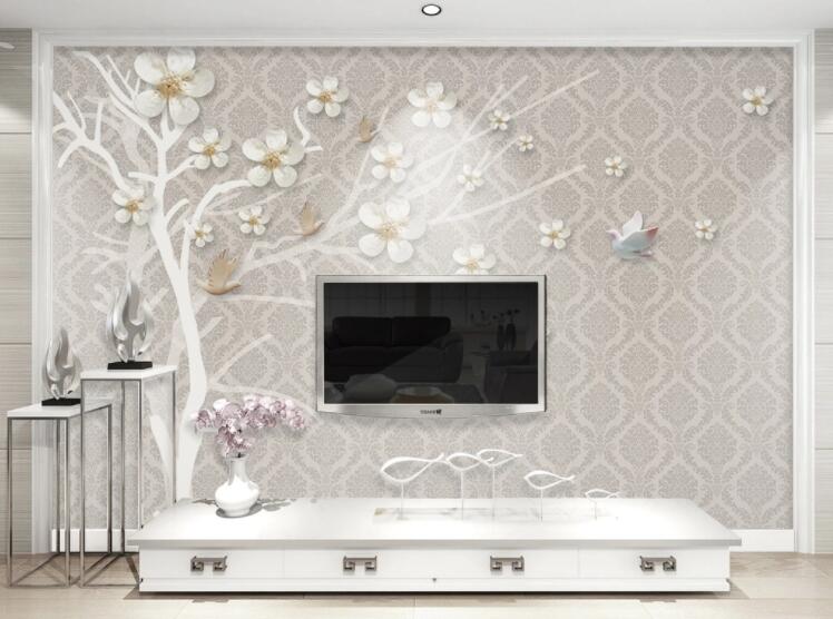 3D White Tree WC838 Wall Murals