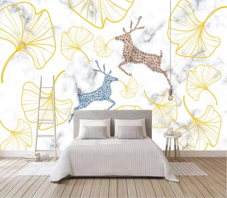 3D Yellow Leaf Deer WC1783 Wall Murals