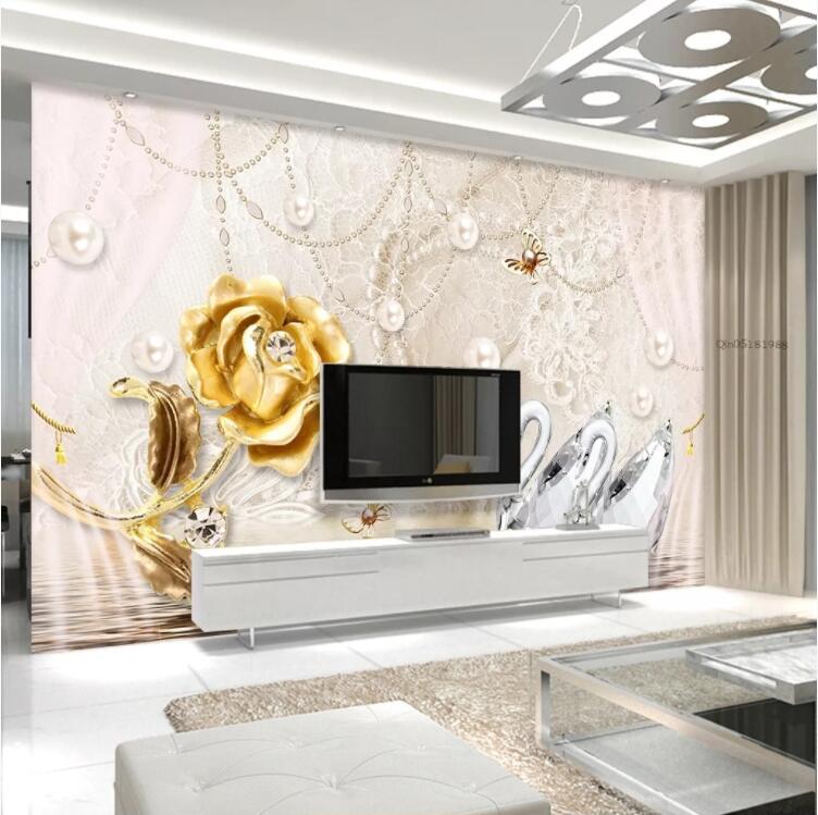 3D Golden Rose Flower WC652 Wall Murals