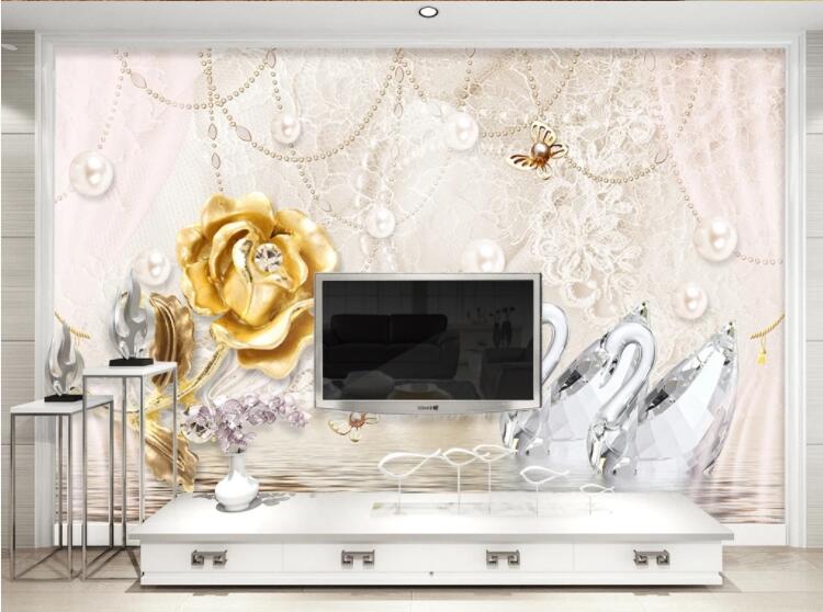 3D Golden Rose Flower WC652 Wall Murals