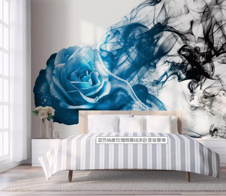 3D Blue Ink Rose WC1144 Wall Murals