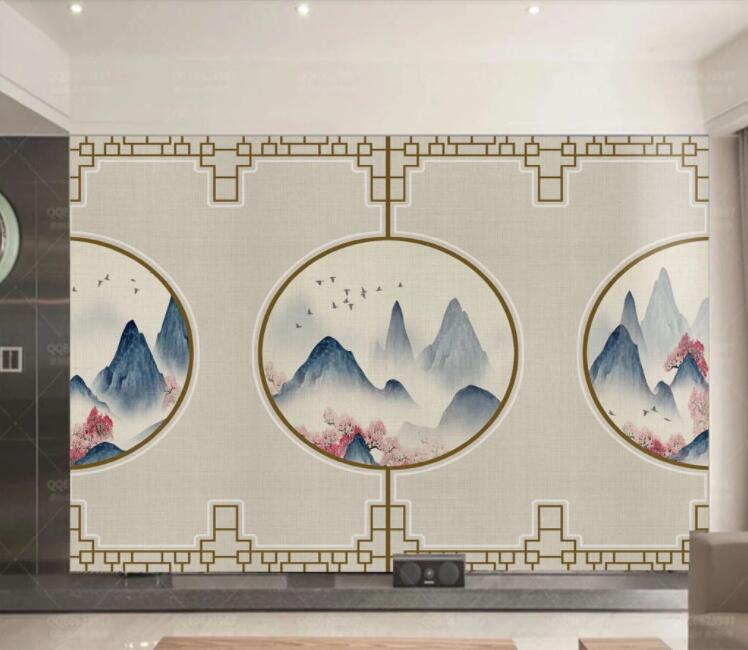 3D Peach Blossom Mountain WC2668 Wall Murals