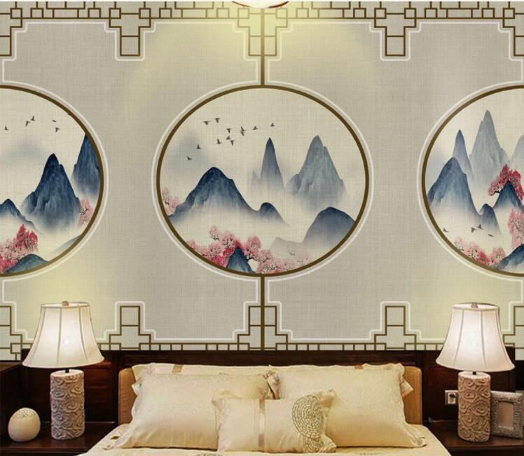 3D Peach Blossom Mountain WC2668 Wall Murals