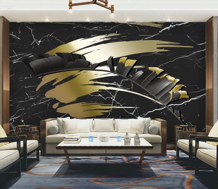 3D Black Leaves WC2691 Wall Murals