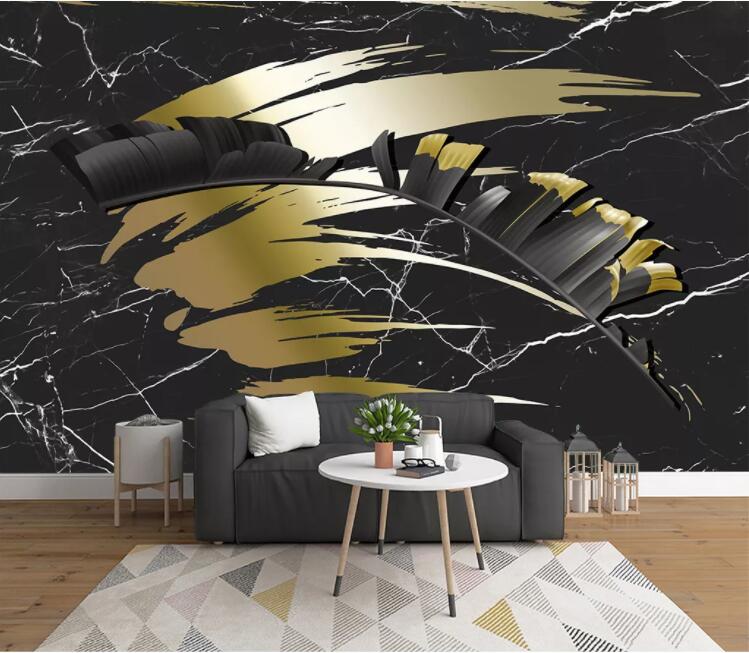 3D Black Leaves WC2691 Wall Murals