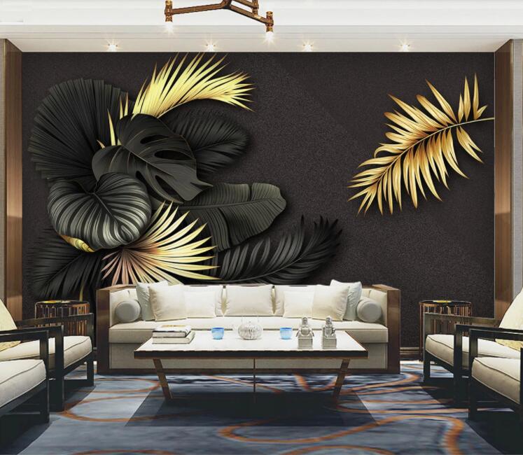 3D Black Leaves WC2524 Wall Murals