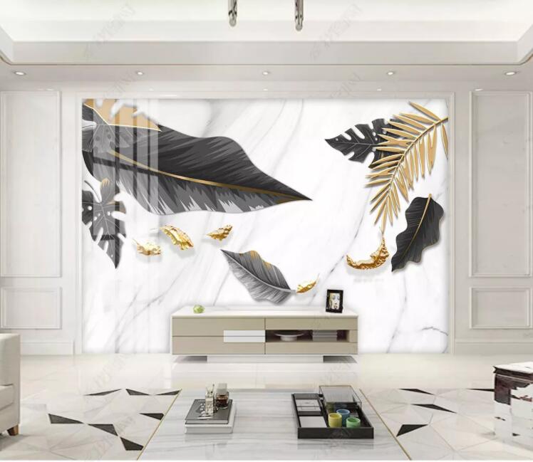 3D Black Leaf WC2502 Wall Murals