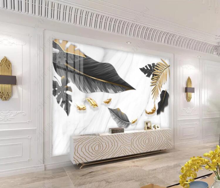 3D Black Leaf WC2502 Wall Murals