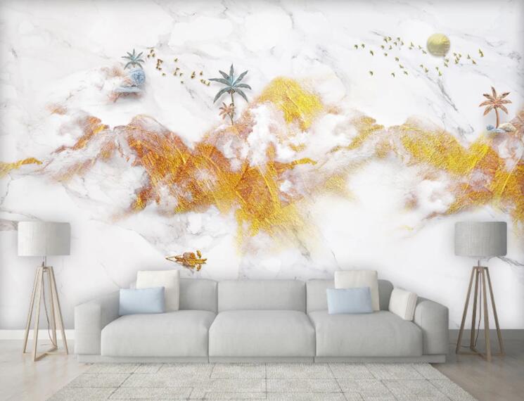 3D Gold Mountain WC1465 Wall Murals