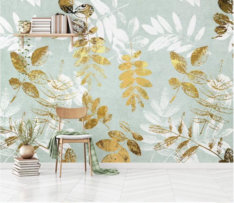 3D Golden Leaves WC1047 Wall Murals