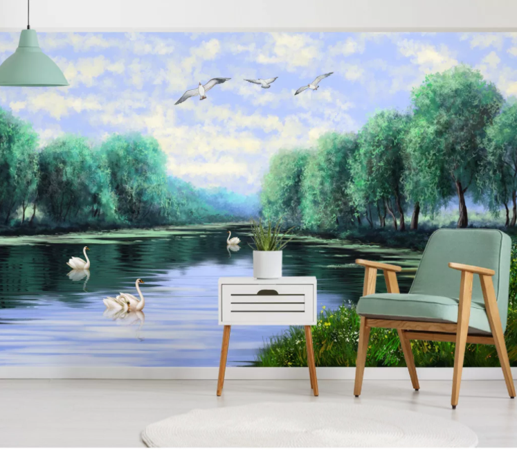 3D Forest Swan WC1019 Wall Murals