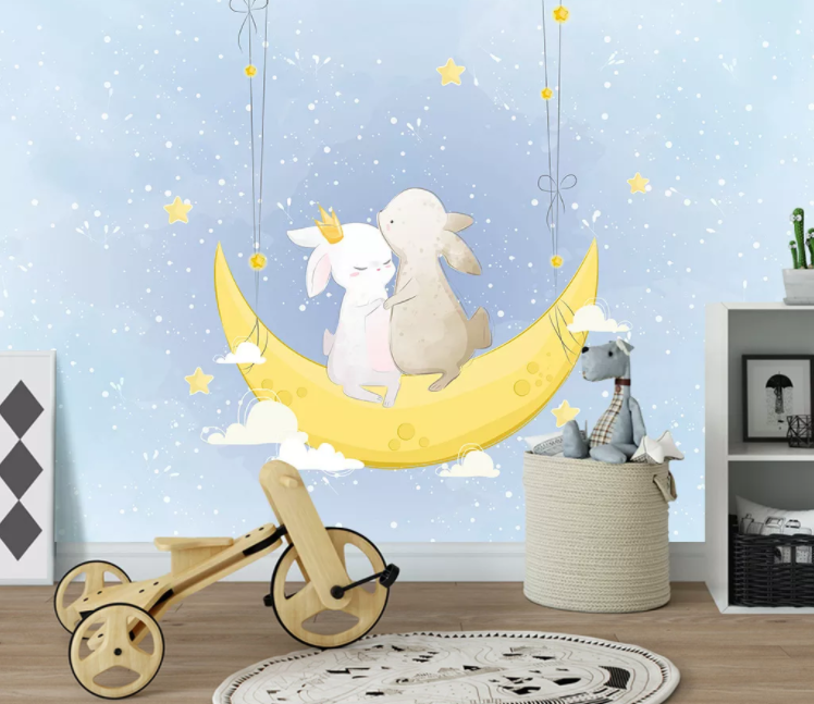 3D Moon Bunny WC1605 Wall Murals