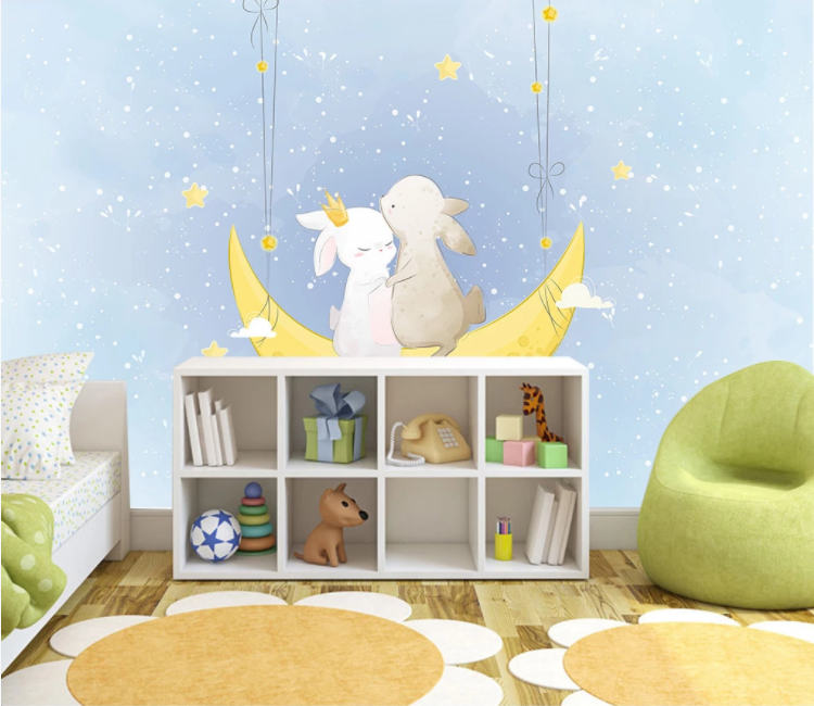 3D Moon Bunny WC1605 Wall Murals