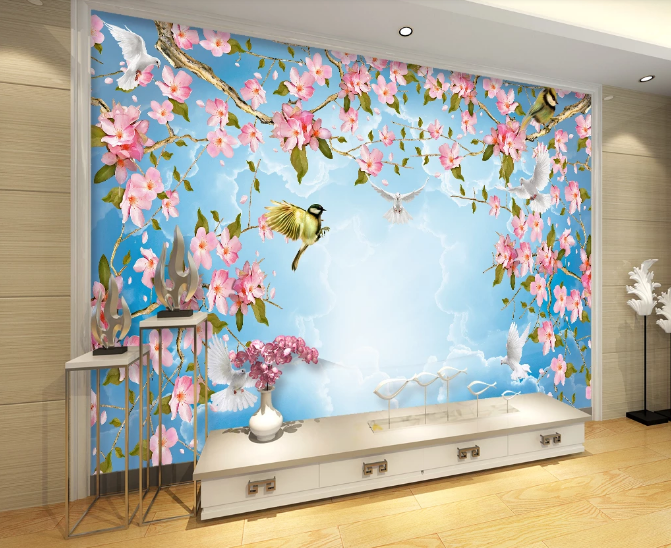 3D Flower Dove Magpie WC357 Wall Murals