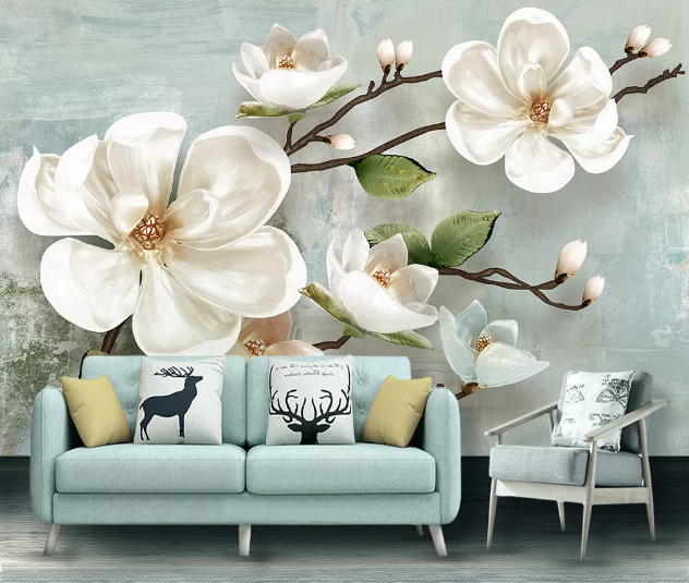 3D White Jade Flower WC1858 Wall Murals