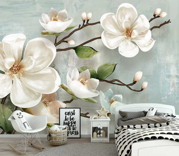 3D White Jade Flower WC1858 Wall Murals