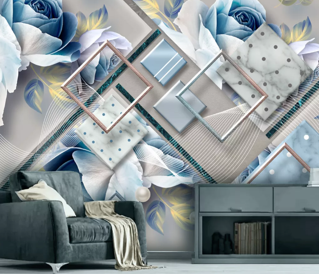 3D Blue Rose WC2052 Wall Murals