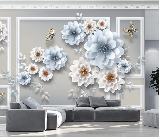 3D Peony Butterfly WC1963 Wall Murals