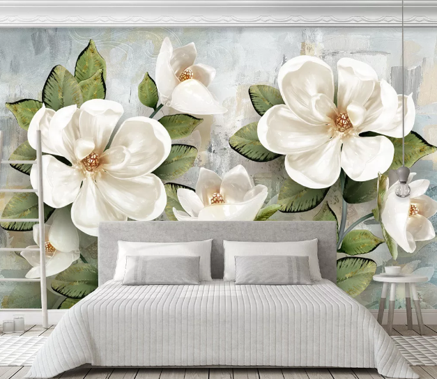 3D White Flower WC1802 Wall Murals