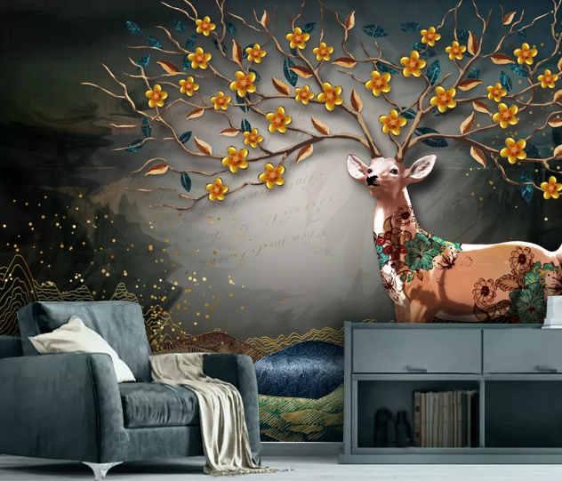 3D Deer Tattoo WC1956 Wall Murals