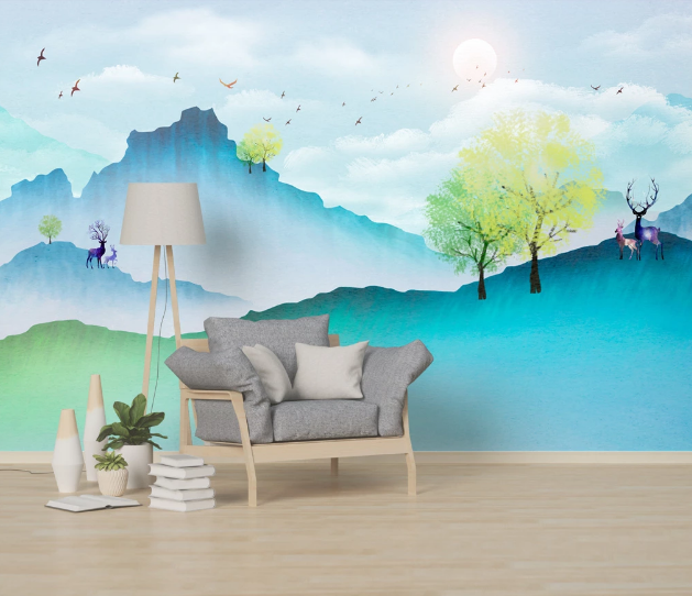 3D Blue Mountain WC1296 Wall Murals