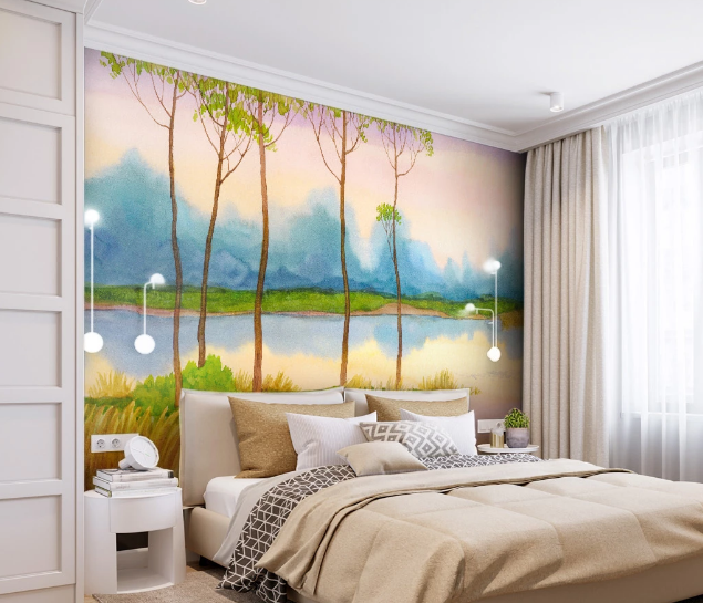 3D Lake Tree WC1013 Wall Murals