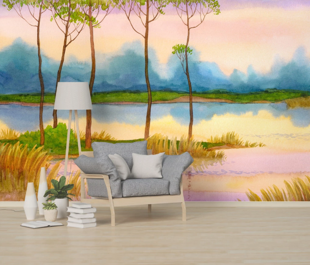 3D Lake Tree WC1013 Wall Murals