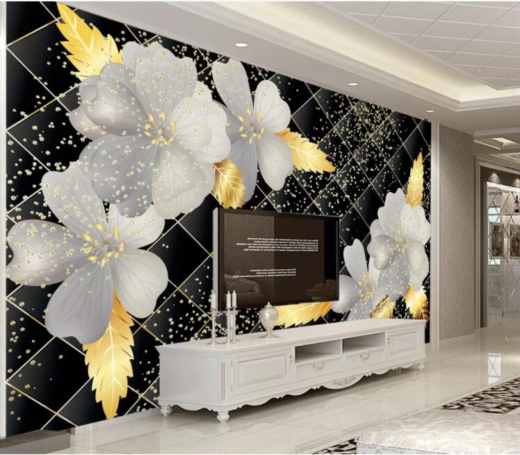 3D Golden Leaves Flower WC1868 Wall Murals