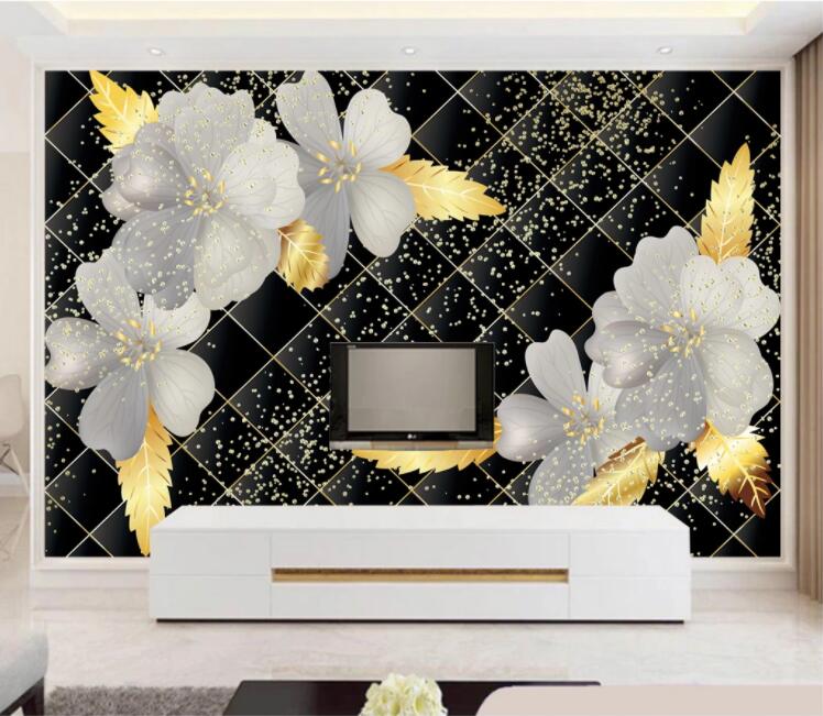 3D Golden Leaves Flower WC1868 Wall Murals