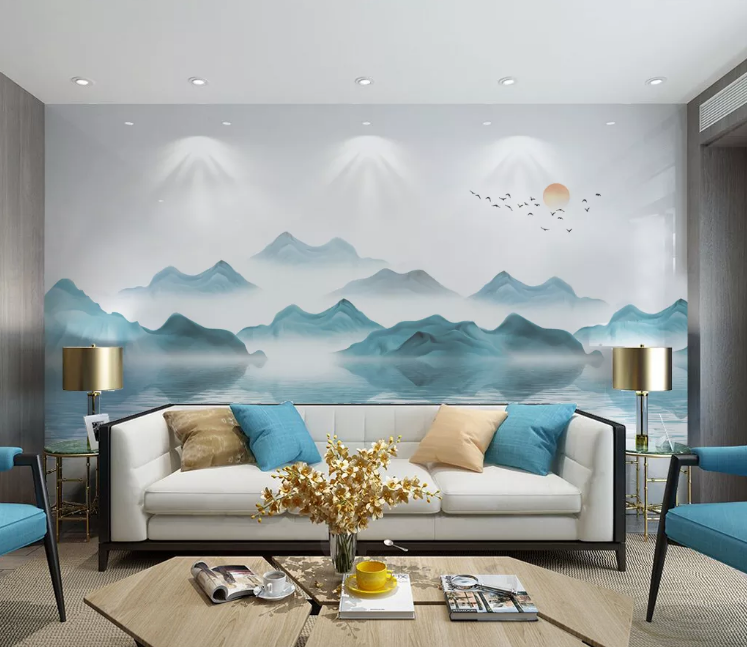 3D Blue Stone Lake WC2332 Wall Murals