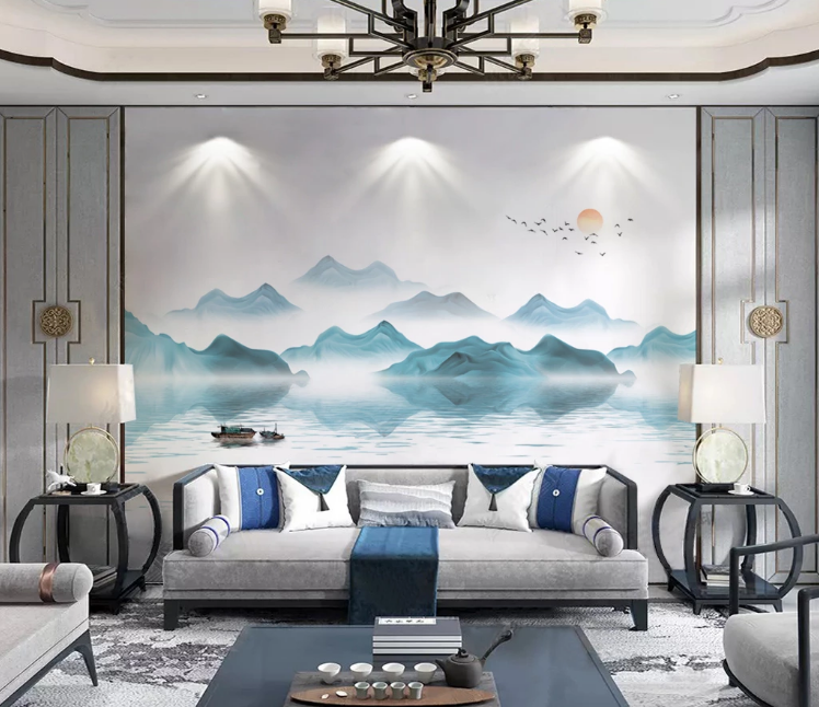 3D Blue Stone Lake WC2332 Wall Murals