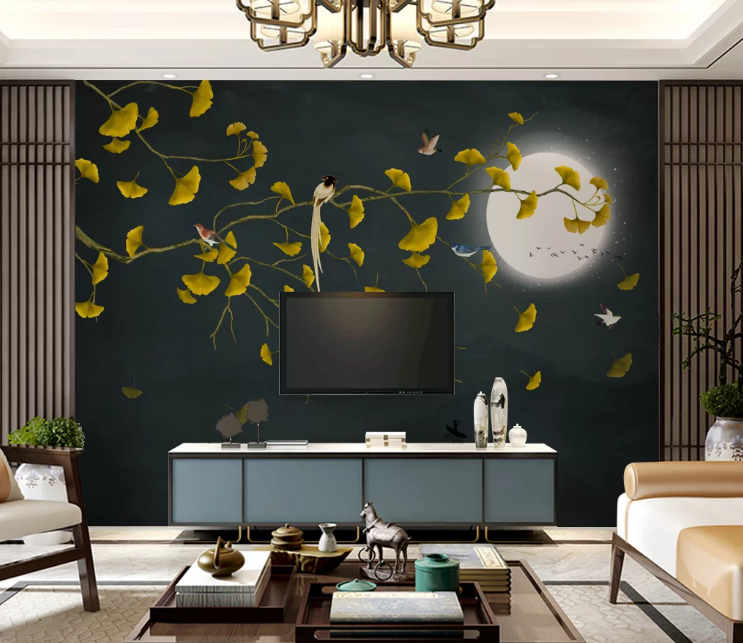 3D Yellow Leaf Bird WC2293 Wall Murals