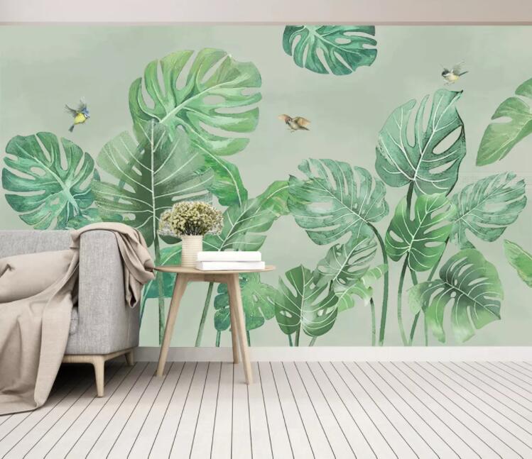 3D Lotus Leaf Bird WC2733 Wall Murals