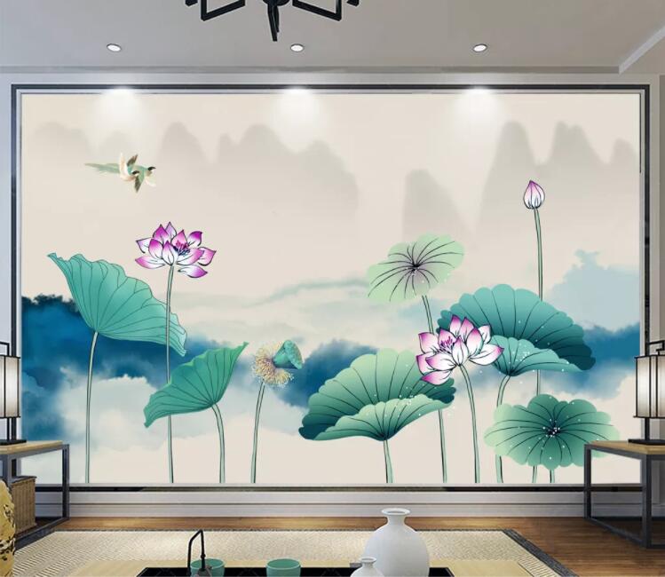 3D Lotus Leaf WC2658 Wall Murals