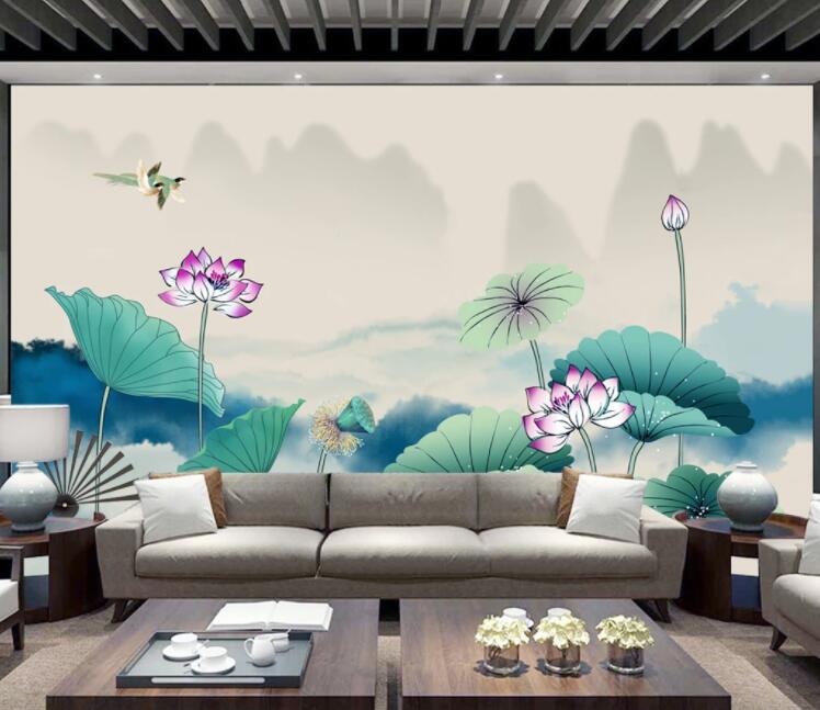 3D Lotus Leaf WC2658 Wall Murals